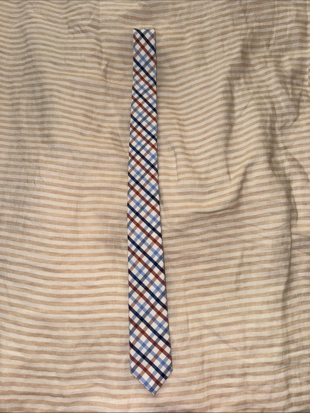 Bar III Blue, Brown & White Plaid Slim Tie